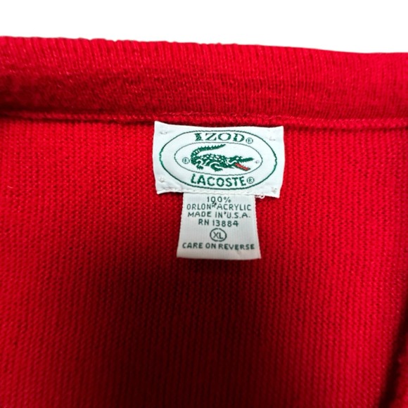 Vintage IZOD Lacoste Sweater Men's XL Red Grandpa V Neck Cotton Made in USA 80s - Picture 7 of 13